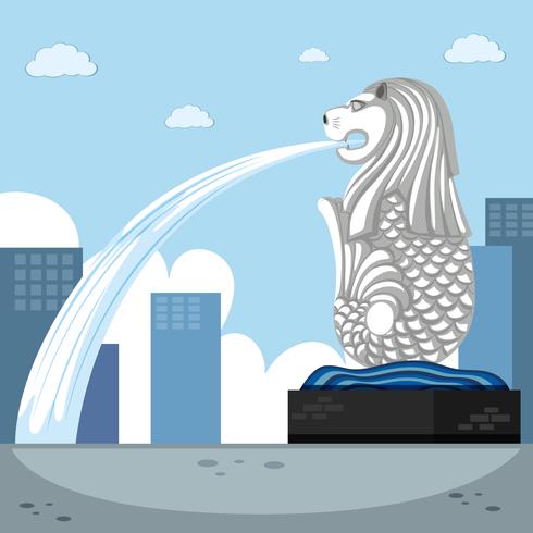 Landmark background with merlion fountain vector