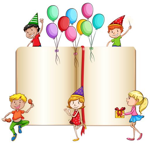 Children celebrating and a book vector