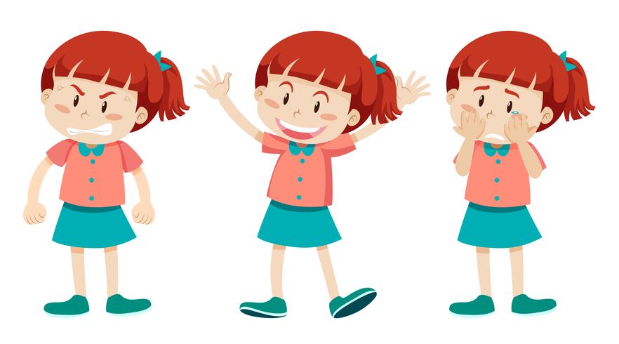 Chica con tres emociones diferentes. vector