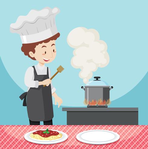 Male chef cooking pasta vector