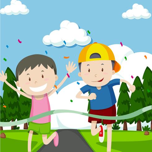 Two boys running in race vector