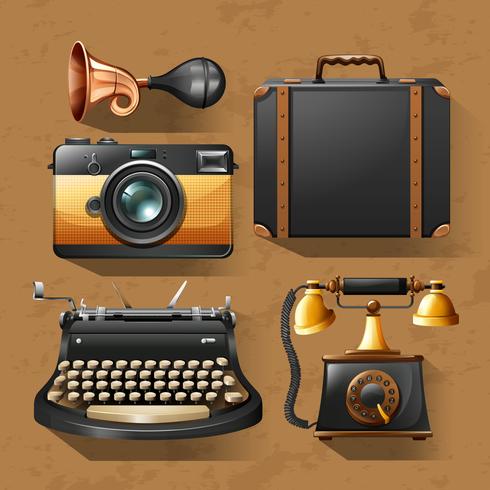 Camera and other items in vintage style vector