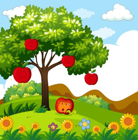 Red apple tree in the park vector