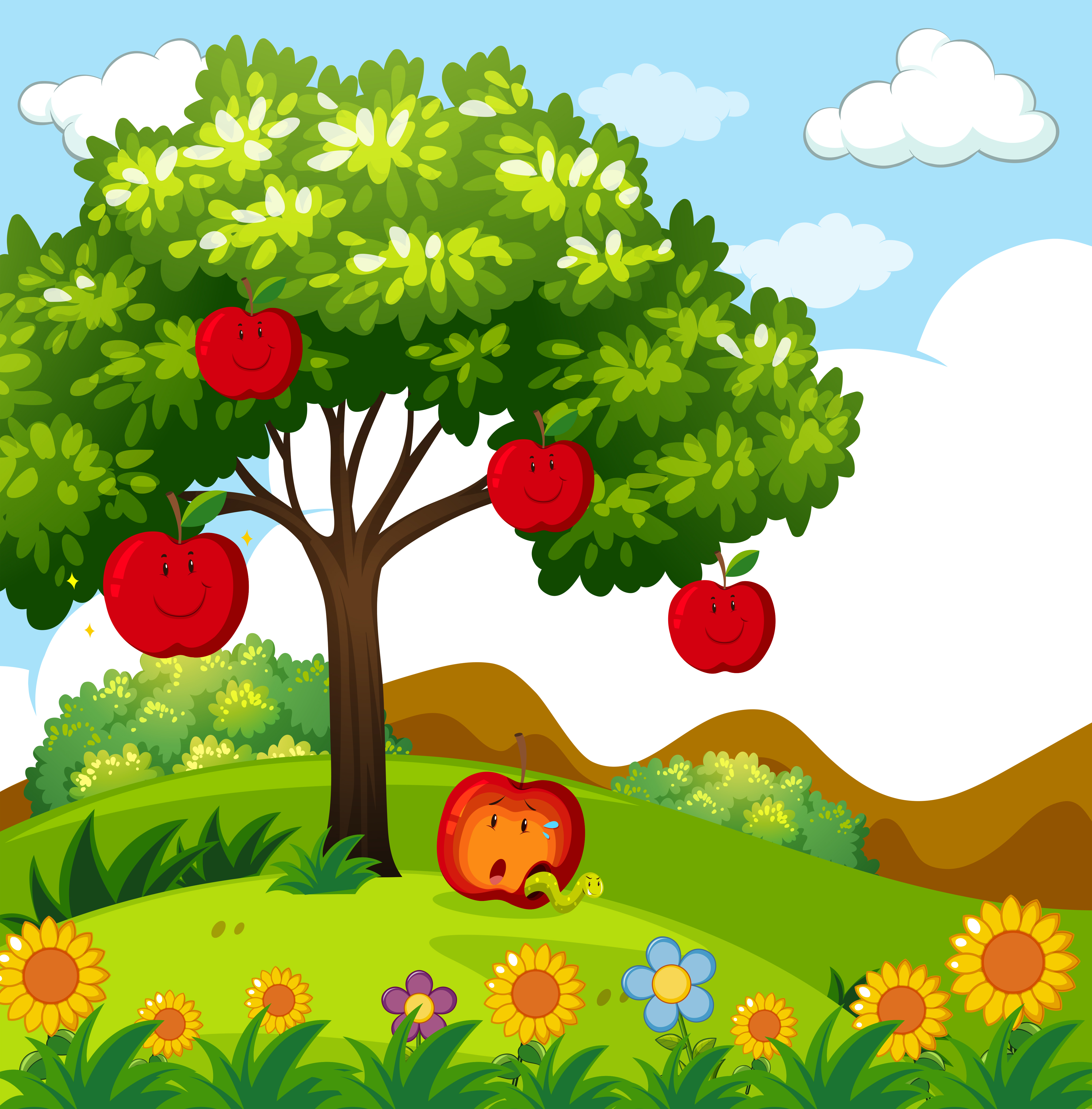Download Red apple tree in the park 448572 Vector Art at Vecteezy