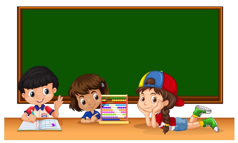 Three students studying in classroom vector