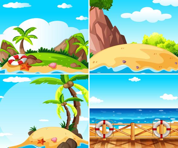 Four scenes with island and ocean vector