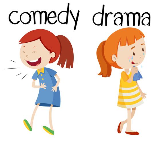 Opposite words for comedy and drama vector