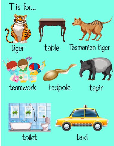 Many words begin with letter T vector