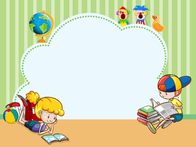 Border template with kids reading books vector