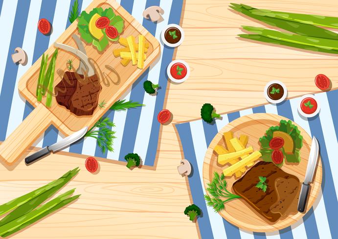 Background template with steaks and vegetables vector