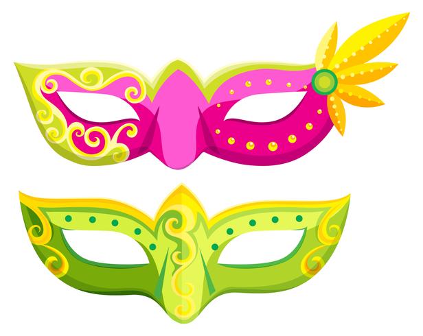 Máscaras de fiesta en colores rosa y verde. vector