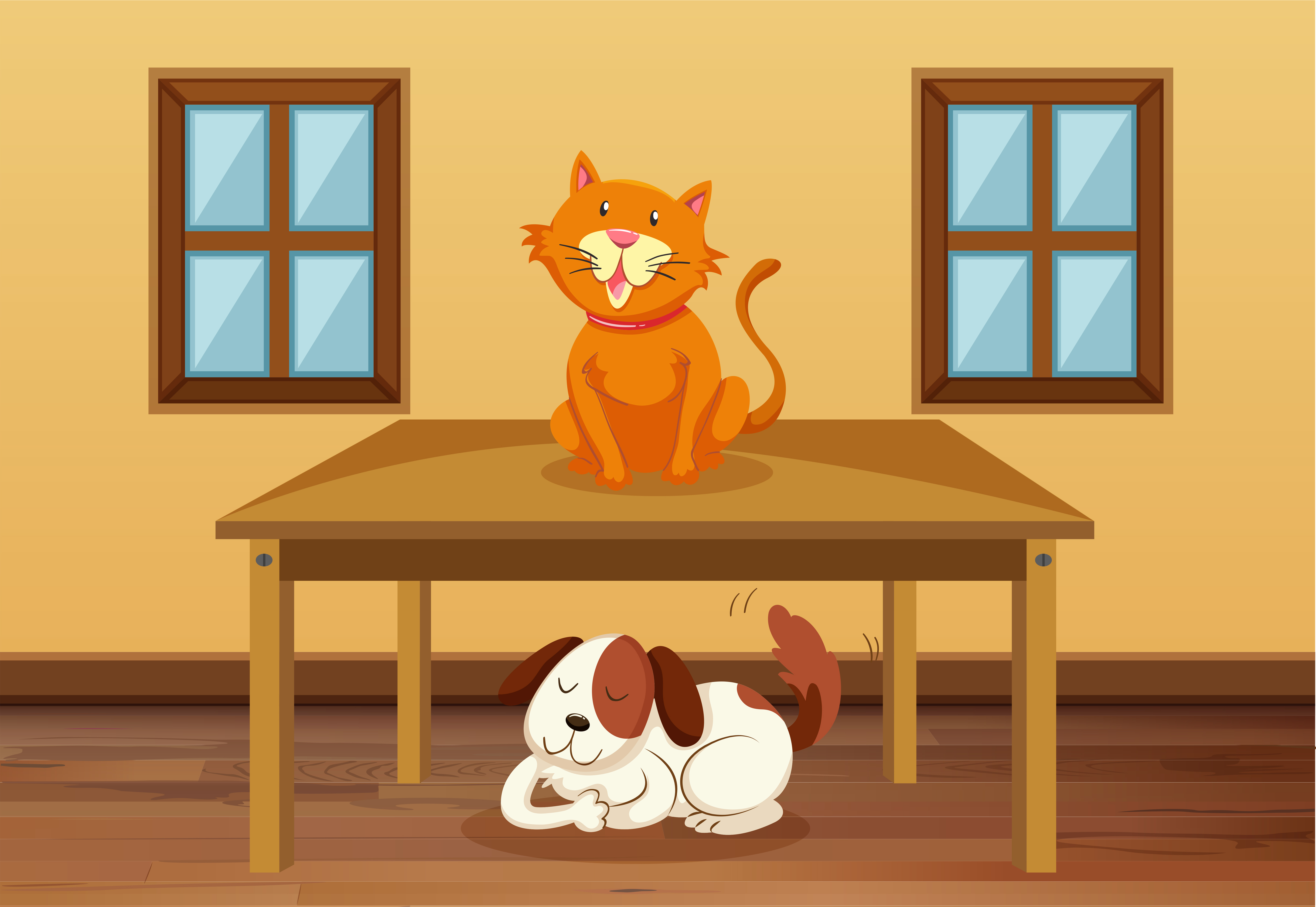 Cat and dog in the room 448681 Vector Art at Vecteezy