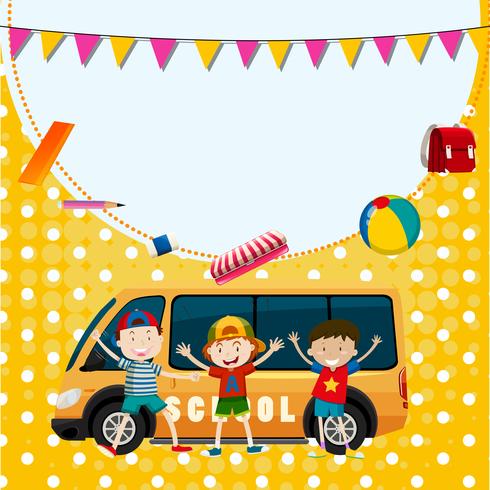 Plantilla de banner con tres niños y minivan vector