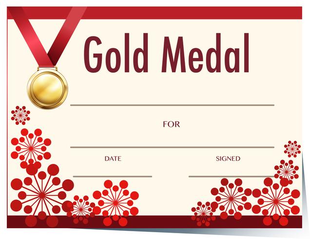 Certificate template with gold medal vector