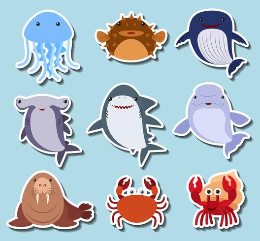 Sea animals on blue background vector