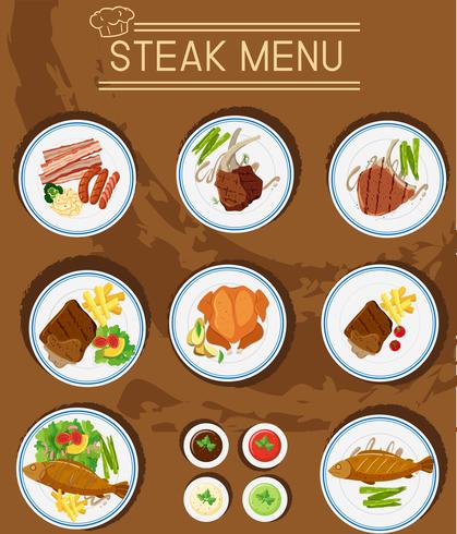 Menú de carnes con diferentes tipos de carnes. vector