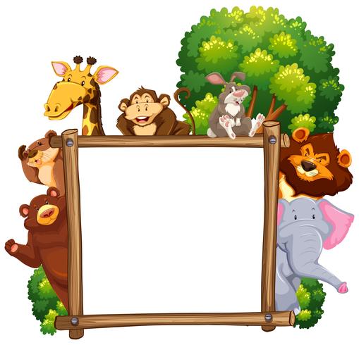 Wooden frame with many animals in background vector