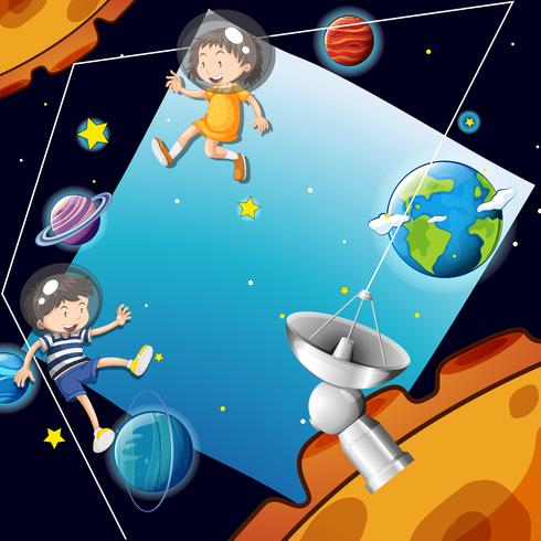 Plantilla de fondo con niños en el espacio vector