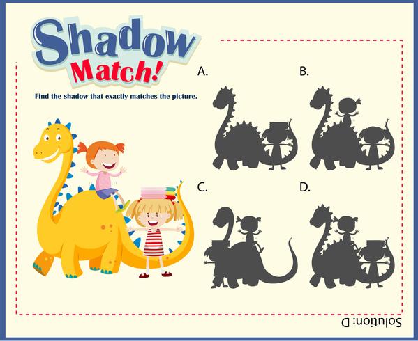 Shadow matching game template with kids and dragon vector