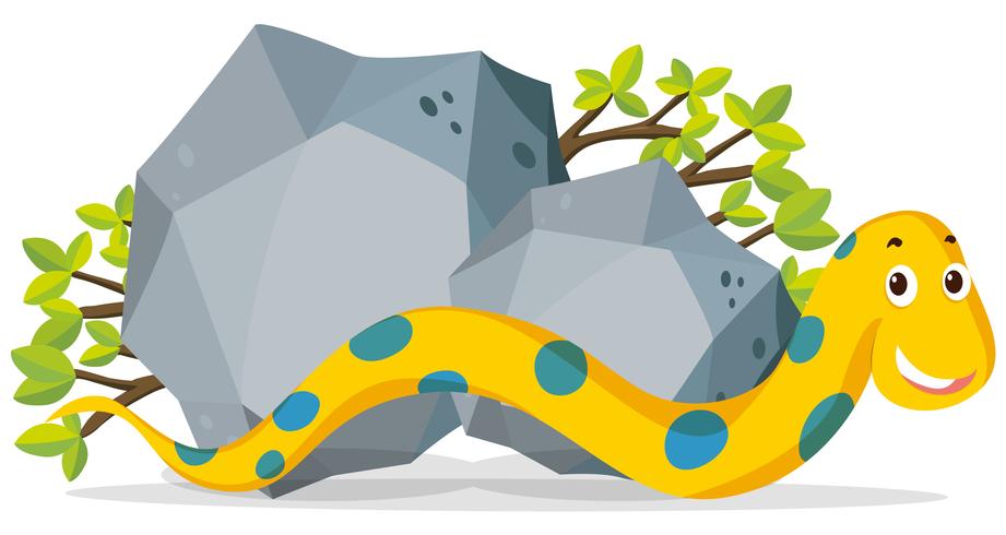 Yellow snake crawling by the stone vector