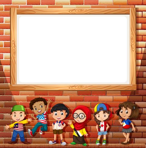 Border design with many children vector
