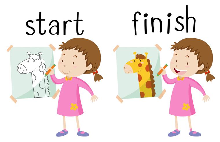 Opposite wordcard for start and finish vector