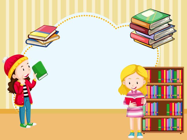 Border template with girls reading book vector