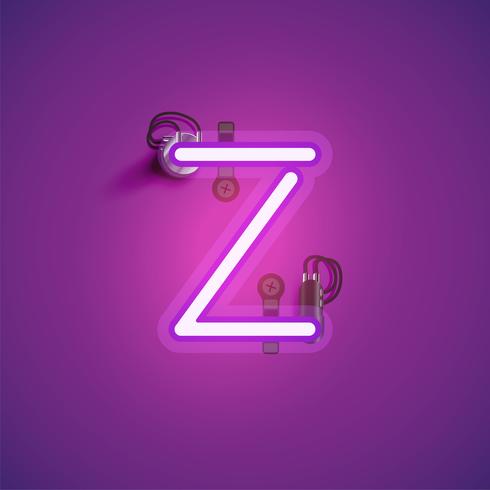 Pink realistic neon character with wires and console from a fontset, vector illustration
