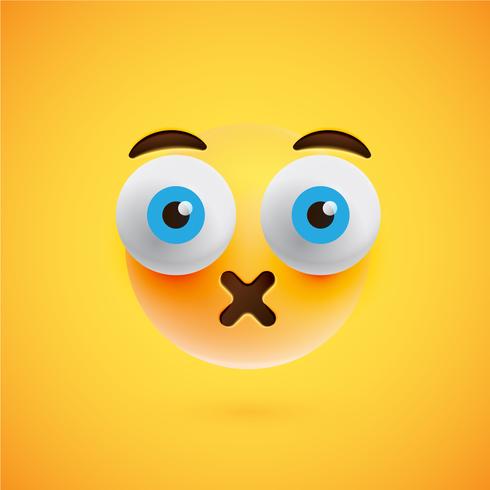 Realistic yellow emoticon in front of a yellow background, vector illustration