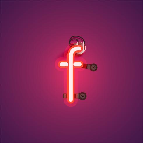 Red realistic neon character with wires and console from a fontset, vector illustration