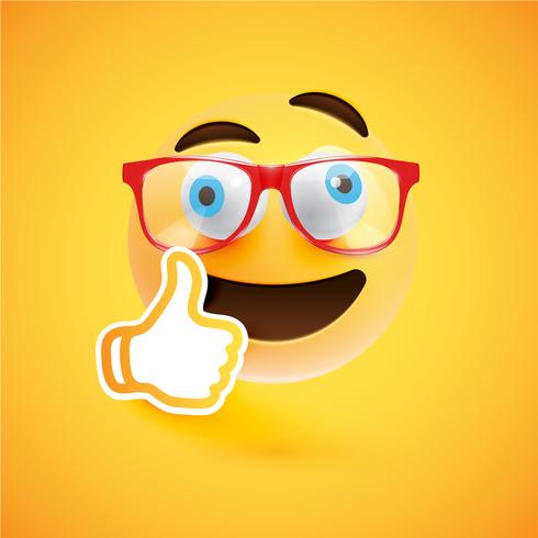 Emoticon with thumbs up, vector illustration