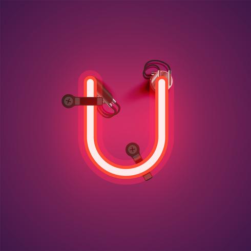 Red realistic neon character with wires and console from a fontset, vector illustration