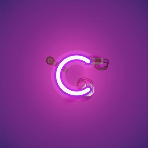 Pink realistic neon character with wires and console from a fontset, vector illustration