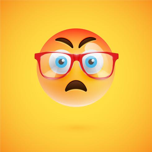 Emoticon amarillo 3D con lentes, ilustración vectorial vector