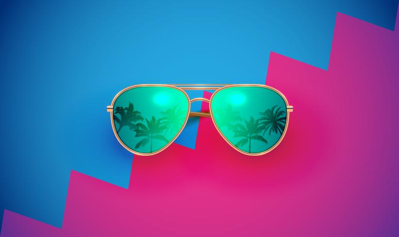 Gafas de sol vector realista en un fondo colorido, ilustración vectorial