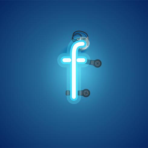 Blue realistic neon character with wires and console from a fontset, vector illustration