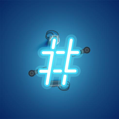 Blue realistic neon character with wires and console from a fontset, vector illustration