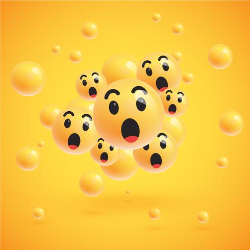 Un alto grupo detallado de emoticonos sobre un fondo amarillo, ilustración vectorial vector