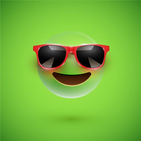 High-detailed 3D smiley with sunglasses on a colorful background, vector illustration