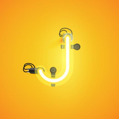 Yellow realistic neon character with wires and console from a fontset, vector illustration