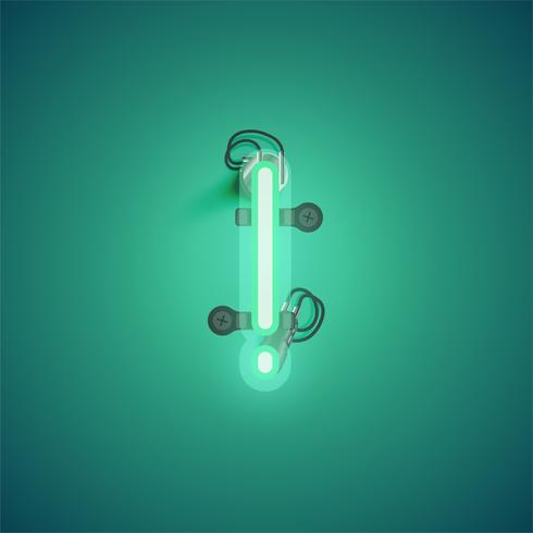Green realistic neon character with wires and console from a fontset, vector illustration