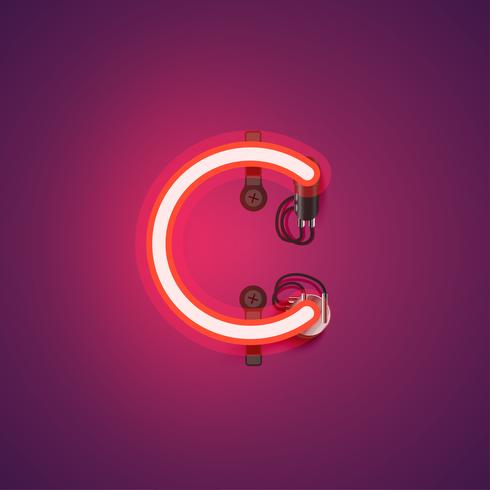 Red realistic neon character with wires and console from a fontset, vector illustration