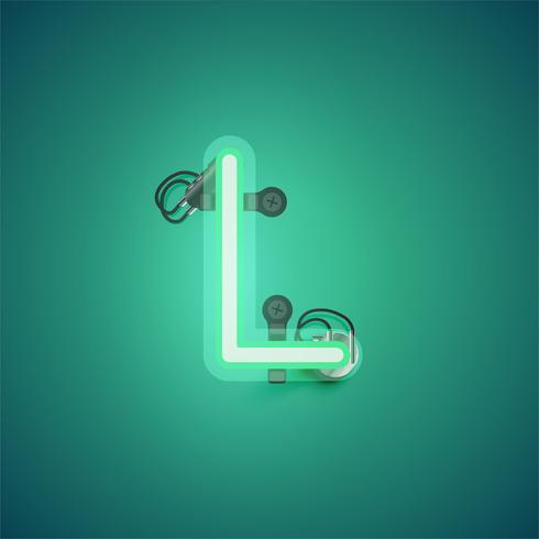 Green realistic neon character with wires and console from a fontset, vector illustration
