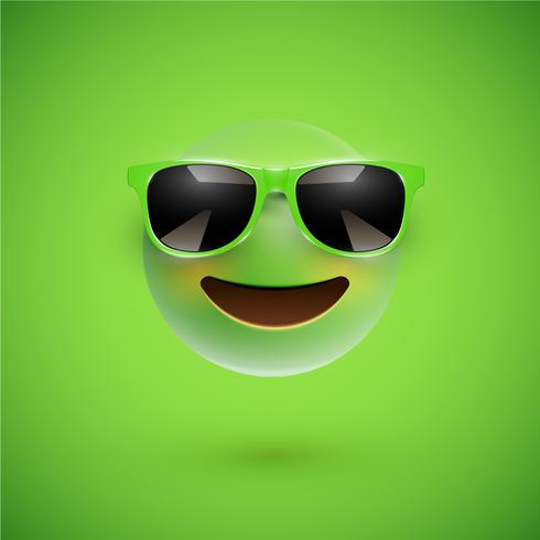 High-detailed 3D smiley with sunglasses on a colorful background, vector illustration