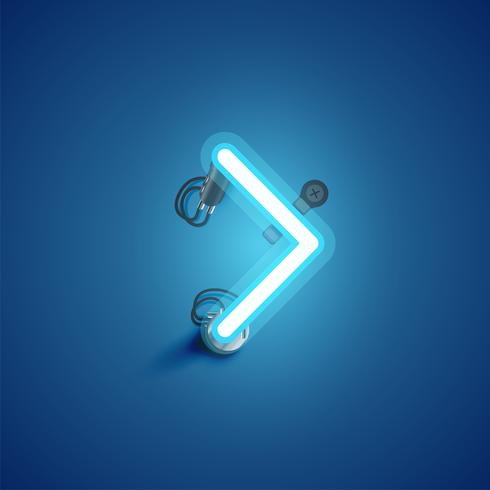 Carácter de neón realista azul con cables y consola de un conjunto de fuentes, ilustración vectorial vector