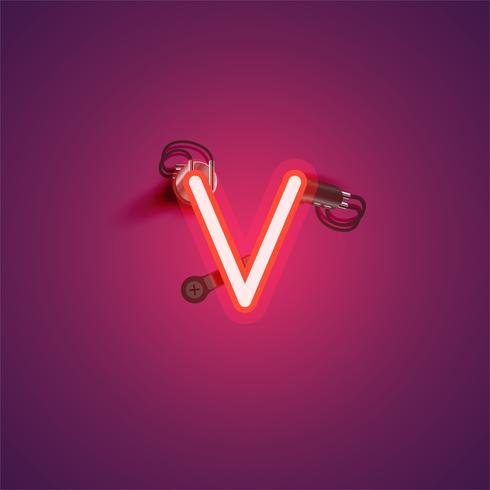 Red realistic neon character with wires and console from a fontset, vector illustration