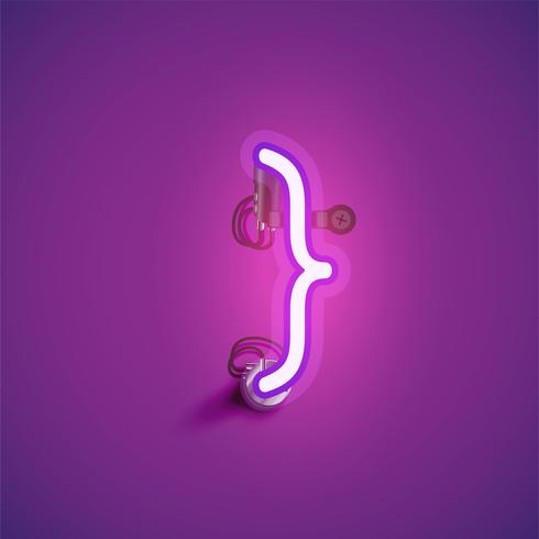 Pink realistic neon character with wires and console from a fontset, vector illustration