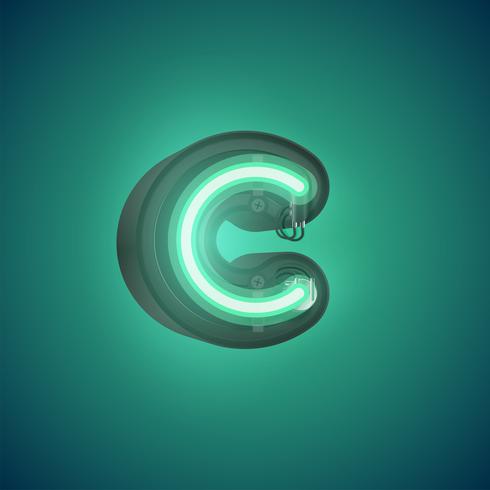 Realistic neon character from a set with console, vector illustration
