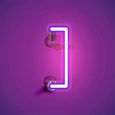 Pink realistic neon character with wires and console from a fontset, vector illustration