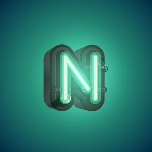 Realistic neon character from a set with console, vector illustration